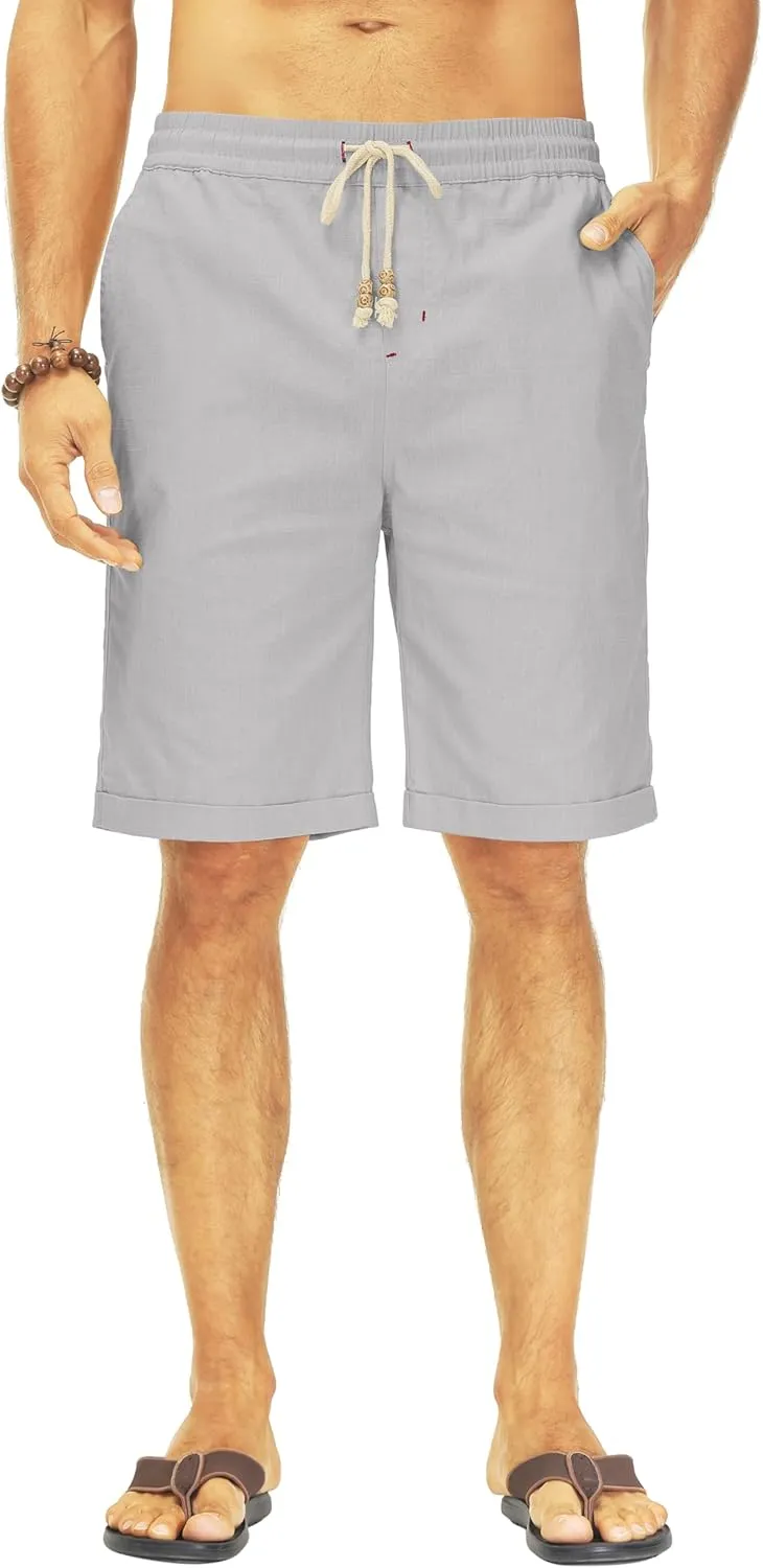Janmid Men's Linen Shorts Casual Elastic Waist Drawstring Summer Beach Shorts