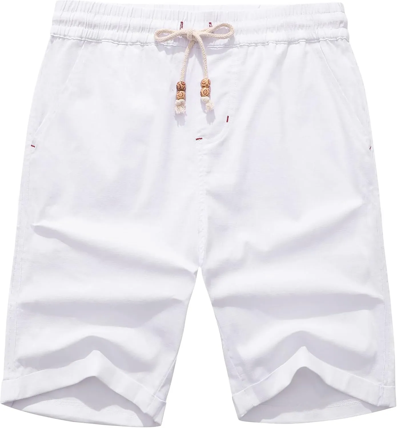 Janmid Men's Linen Shorts Casual Elastic Waist Drawstring Summer Beach Shorts