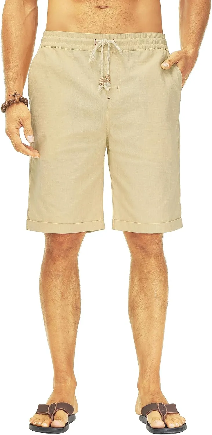 Janmid Men's Linen Shorts Casual Elastic Waist Drawstring Summer Beach Shorts