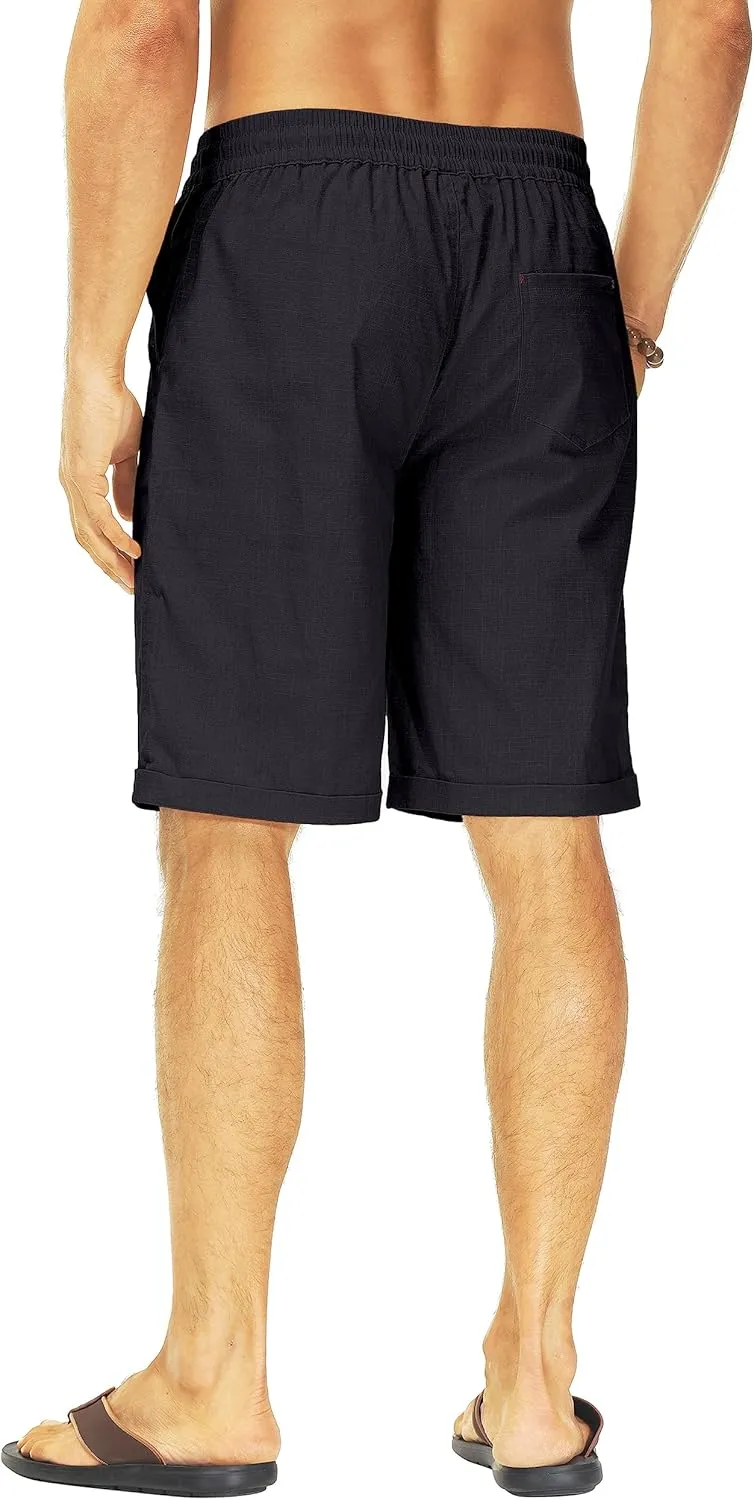 Janmid Men's Linen Shorts Casual Elastic Waist Drawstring Summer Beach Shorts