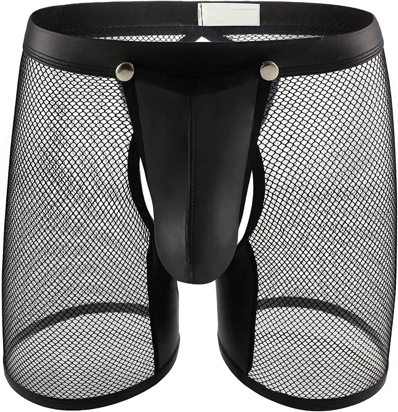JEShifangjiusu Men'S Sexy Mesh Boxer Briefs Underwear With Faux Leather Buckled Pouch Trunks Sissy Underpants Breathable
