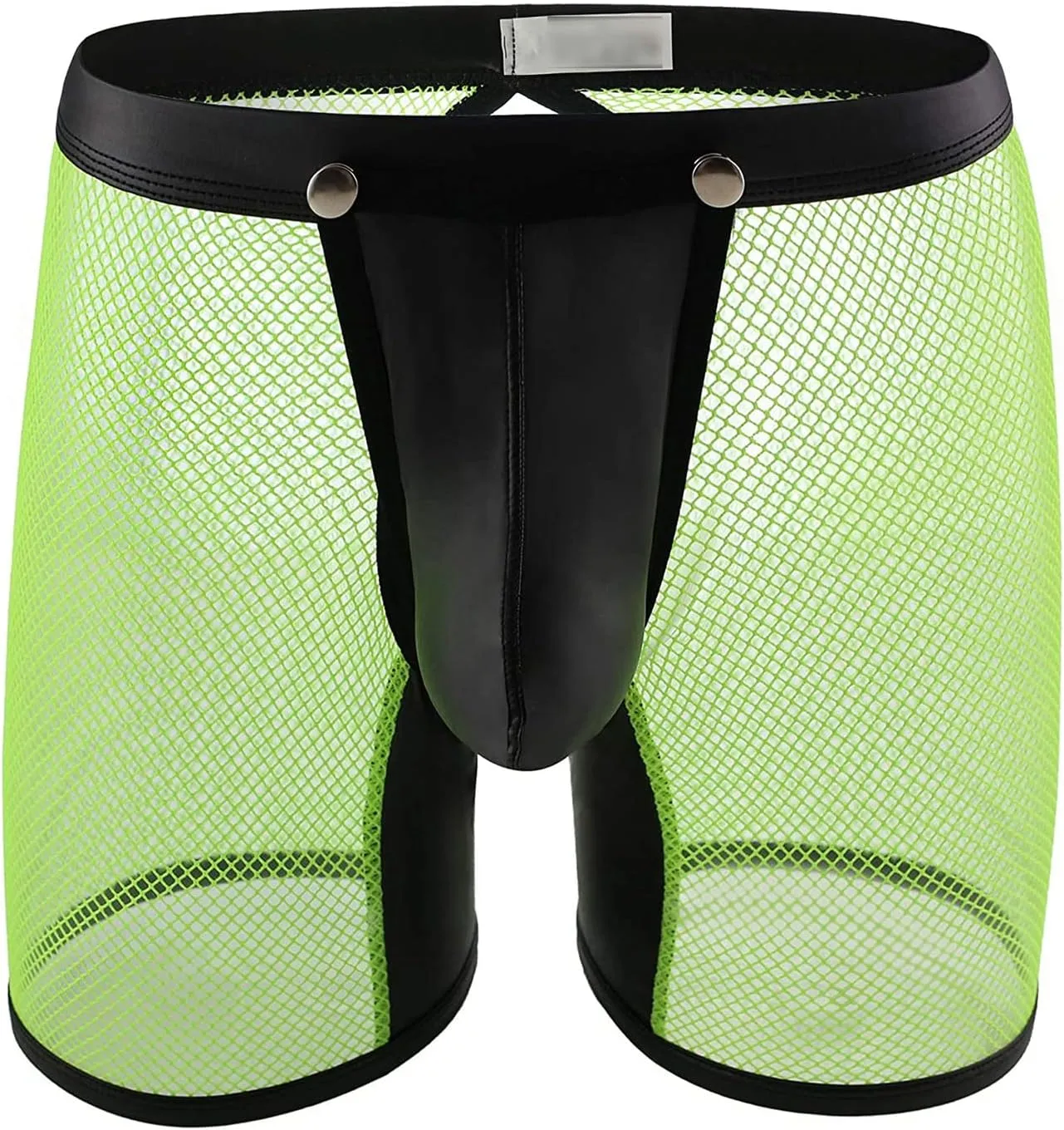 JEShifangjiusu Men'S Sexy Mesh Boxer Briefs Underwear With Faux Leather Buckled Pouch Trunks Sissy Underpants Breathable