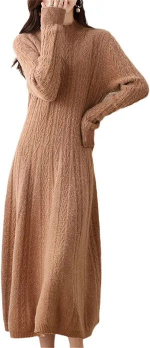 Kelsiop Dresses Cashmere Sweaters Knit Dresses 100% Merino Wool Womens High Neck Office Skirts