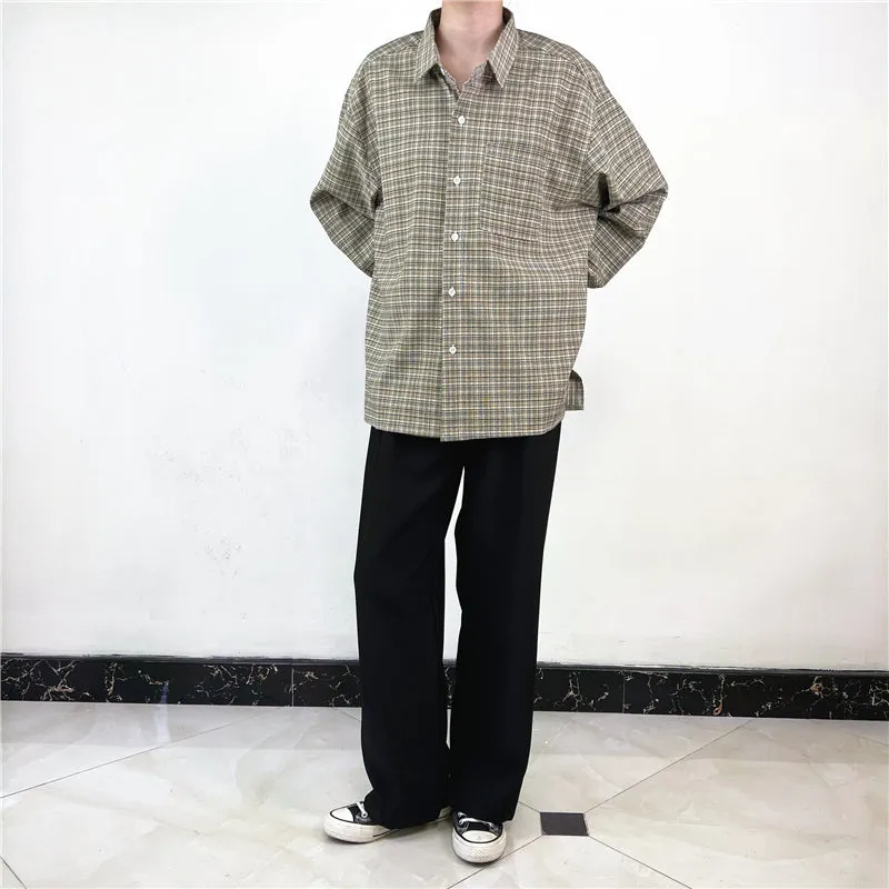 [Korean Style] 2 Colors Plaid Printing Long Sleeves Shirts