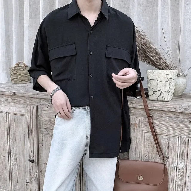 [Korean Style] 4 Colors 7-point-Sleevecut Shirts