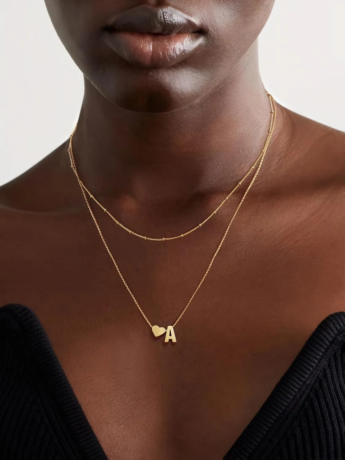 Krfy Gold Layered Initial Heart Necklace - Dainty 14K Gold Plated Tiny Letter Heart Personalized Monogram Name Necklaces for Women Trendy Gold Necklace Jewelry