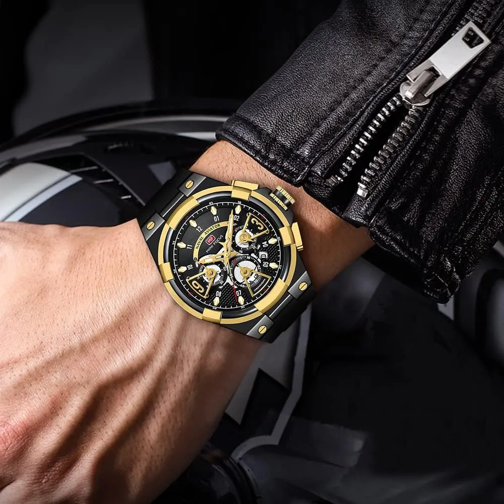 KXAITO Mens Watches Military Sport Waterproof Chronograph Watch Luminous Silicon Leather Strap Casual Watches for Men Fashion Analog Quartz Business Wrist Watch Clock