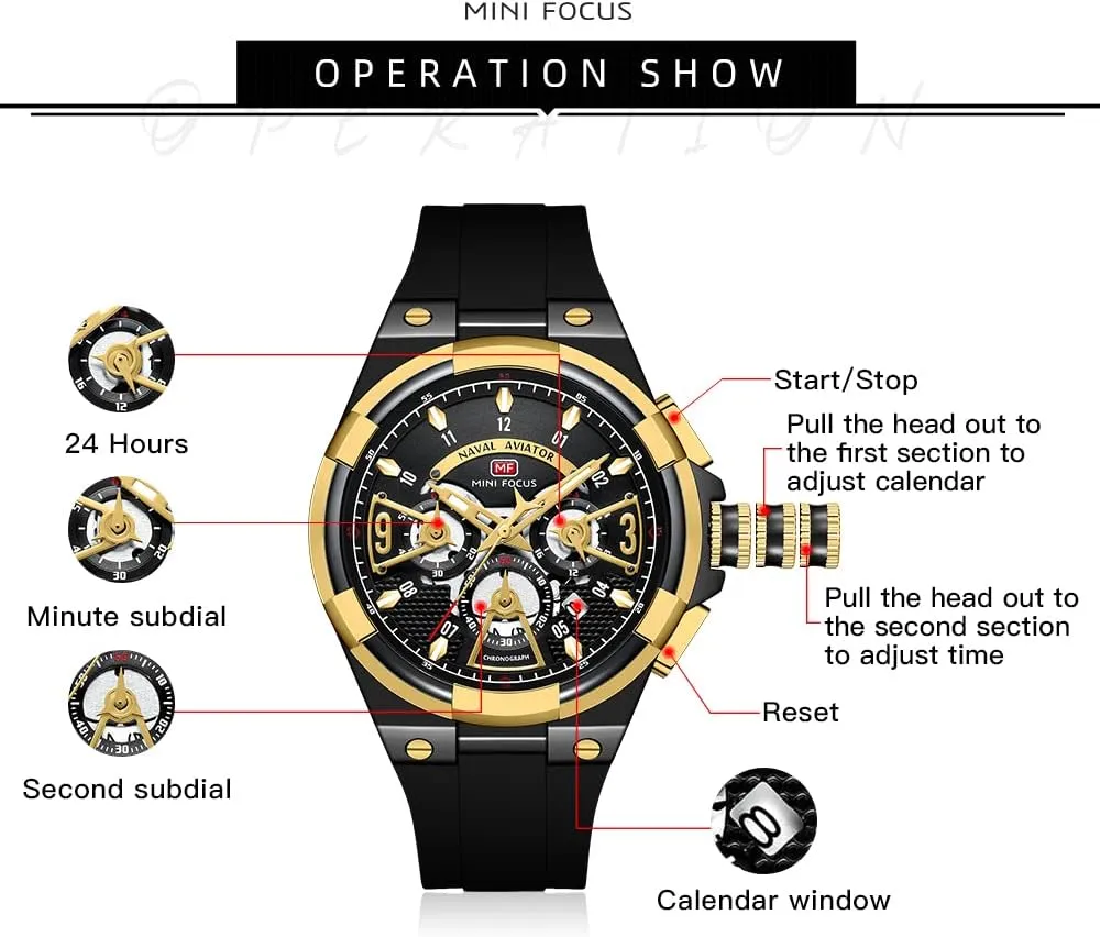 KXAITO Mens Watches Military Sport Waterproof Chronograph Watch Luminous Silicon Leather Strap Casual Watches for Men Fashion Analog Quartz Business Wrist Watch Clock