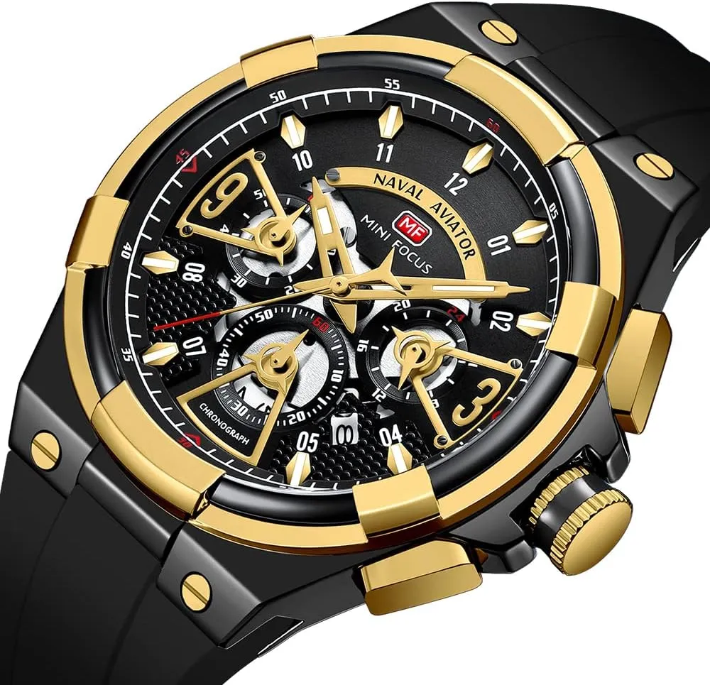 KXAITO Mens Watches Military Sport Waterproof Chronograph Watch Luminous Silicon Leather Strap Casual Watches for Men Fashion Analog Quartz Business Wrist Watch Clock