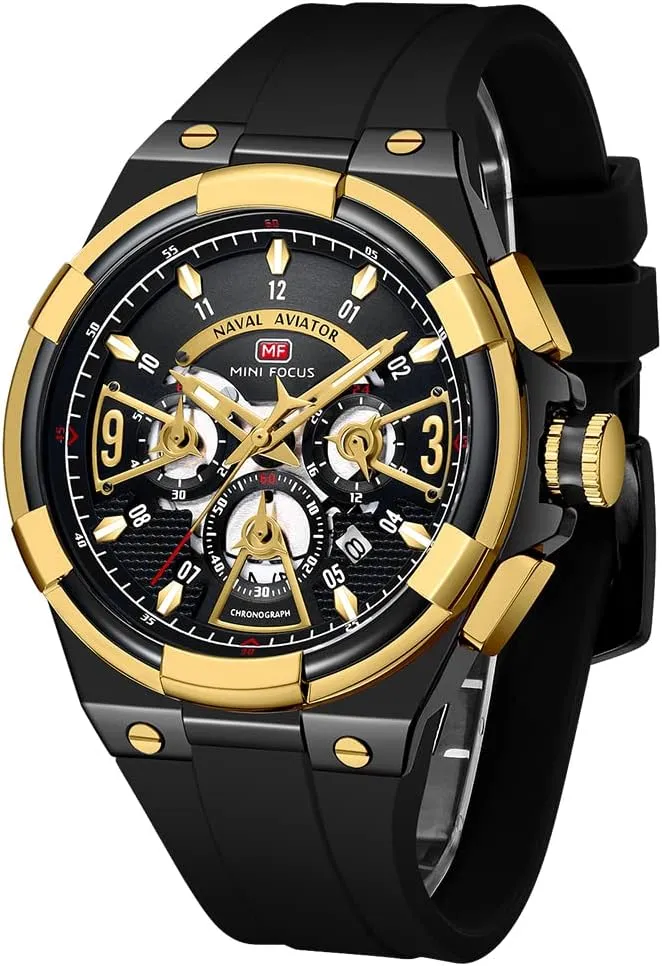 KXAITO Mens Watches Military Sport Waterproof Chronograph Watch Luminous Silicon Leather Strap Casual Watches for Men Fashion Analog Quartz Business Wrist Watch Clock