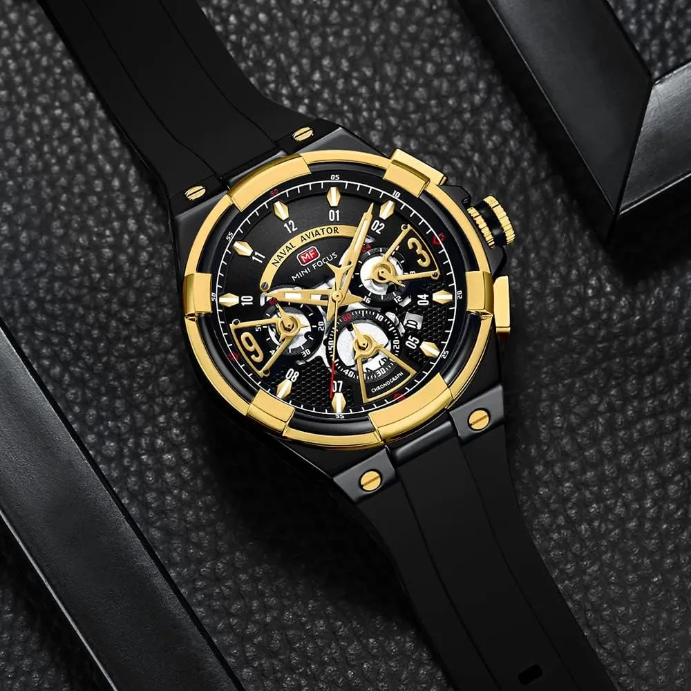 KXAITO Mens Watches Military Sport Waterproof Chronograph Watch Luminous Silicon Leather Strap Casual Watches for Men Fashion Analog Quartz Business Wrist Watch Clock
