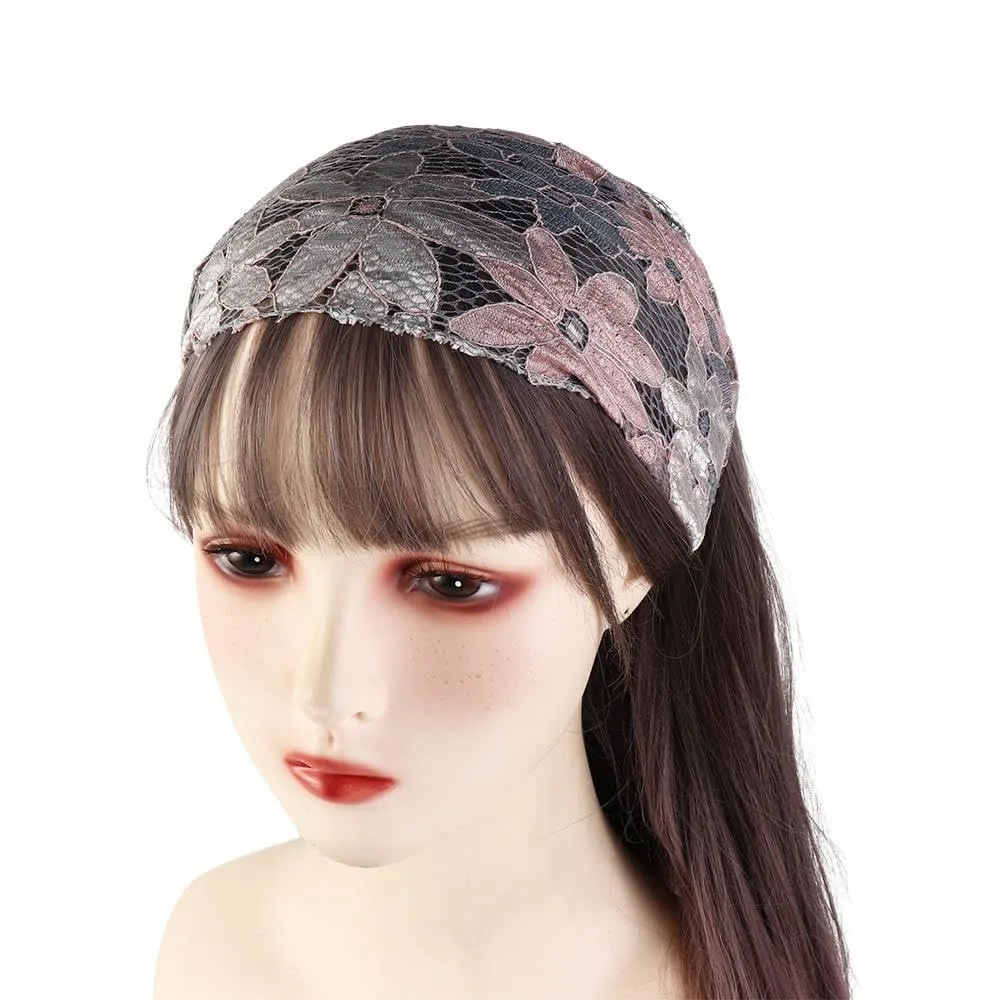 Lace Flower Elastic Headband, Retro Lace Hair Hoop, Wide Floral Elastic Hairband Head Wrap Hair Accessories for Women(beige)