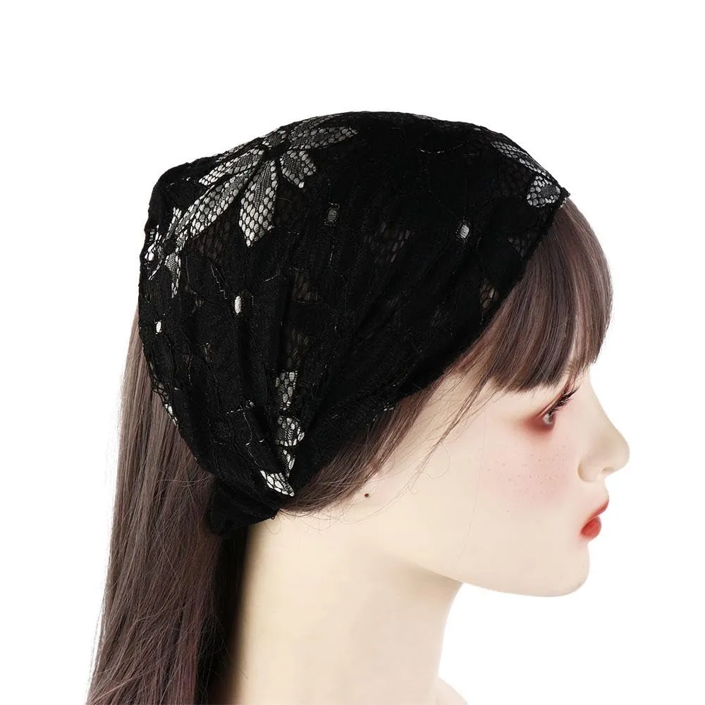 Lace Flower Elastic Headband, Retro Lace Hair Hoop, Wide Floral Elastic Hairband Head Wrap Hair Accessories for Women(black)