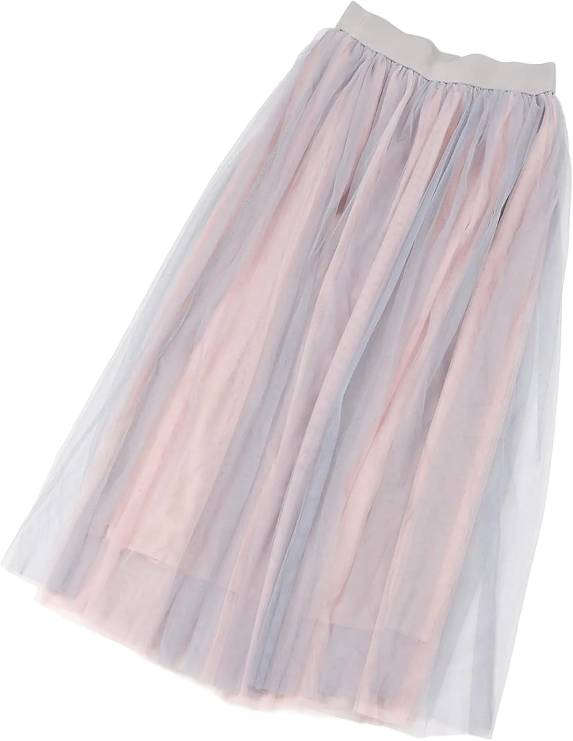 Lady Flowy Mesh Midi Skirt, Layered Elastic High Waisted Stylish Elegant Mesh Midi Skirt Soft for Dating