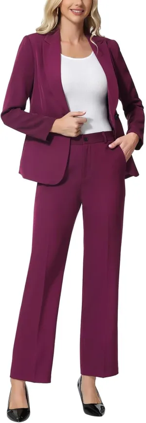 Lamgool Women's Suits 2 Piece Blazer Pants Set Peak Lapel One Button Business Outfits for Work Professional