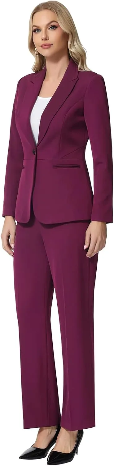 Lamgool Women's Suits 2 Piece Blazer Pants Set Peak Lapel One Button Business Outfits for Work Professional