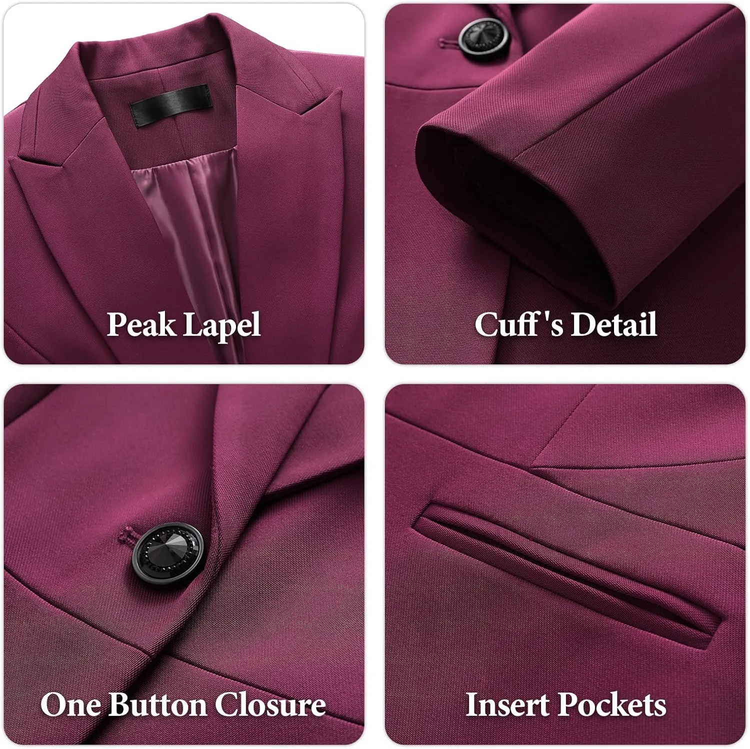 Lamgool Women's Suits 2 Piece Blazer Pants Set Peak Lapel One Button Business Outfits for Work Professional