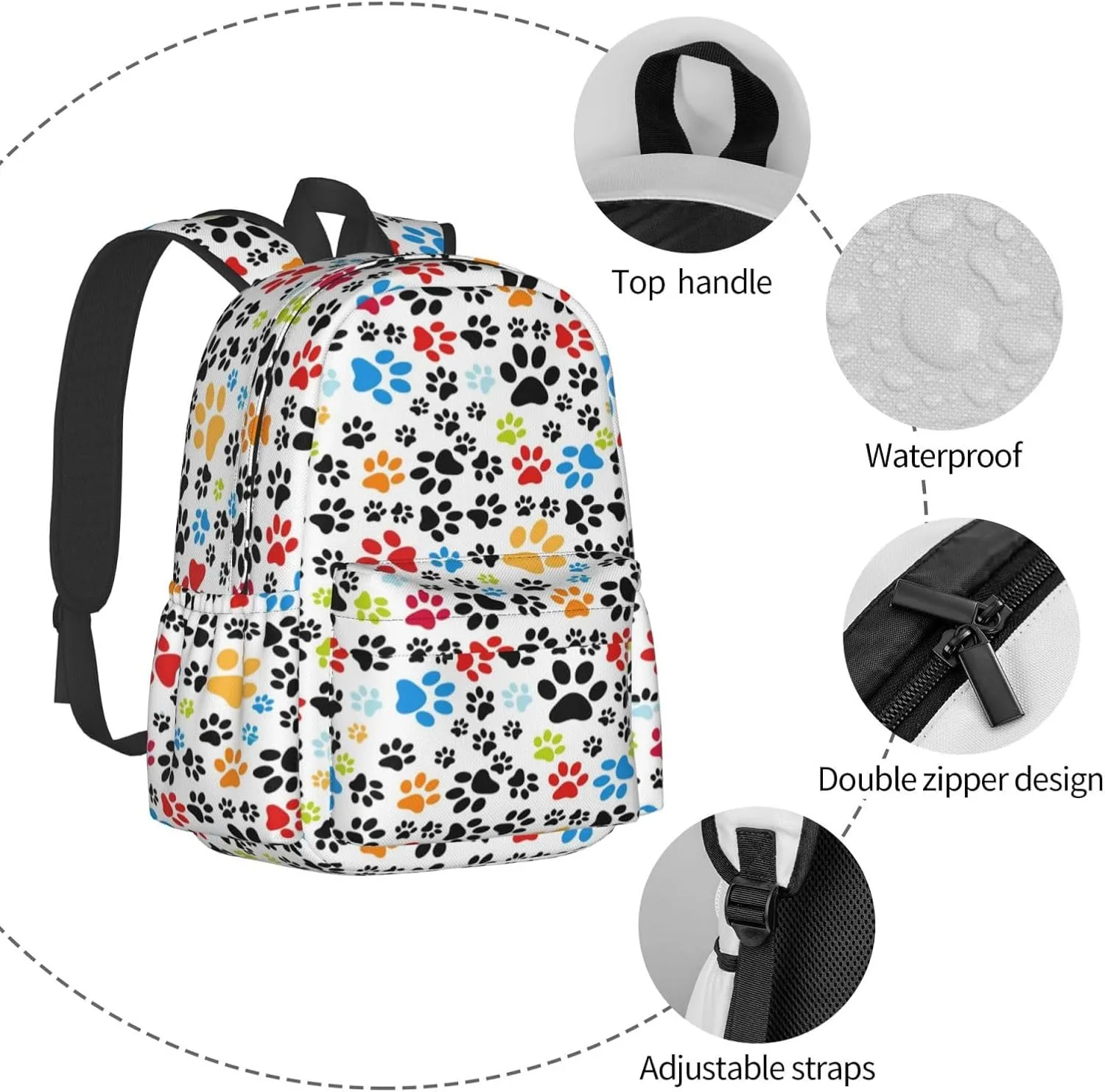 Laptop Backpack for Men Women Colorful Cat Dog Paws Casual Travel Backpacks Lightweight College Backpack with Laptop Compartment for Daily Commutes Work Travel Hiking Daypack