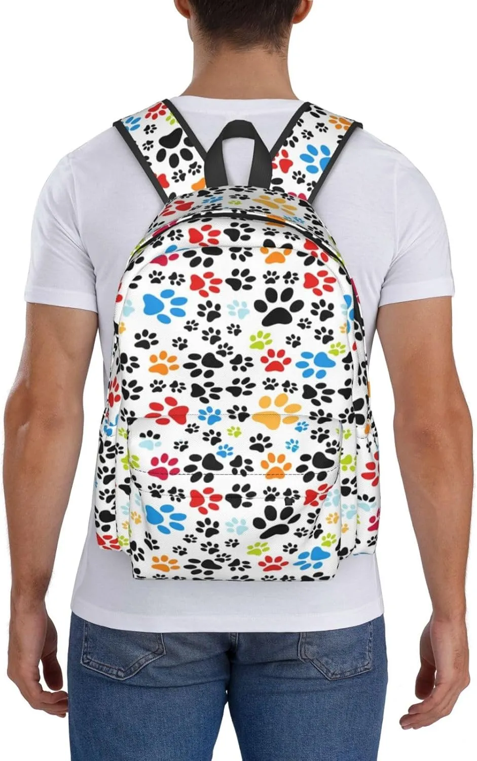 Laptop Backpack for Men Women Colorful Cat Dog Paws Casual Travel Backpacks Lightweight College Backpack with Laptop Compartment for Daily Commutes Work Travel Hiking Daypack