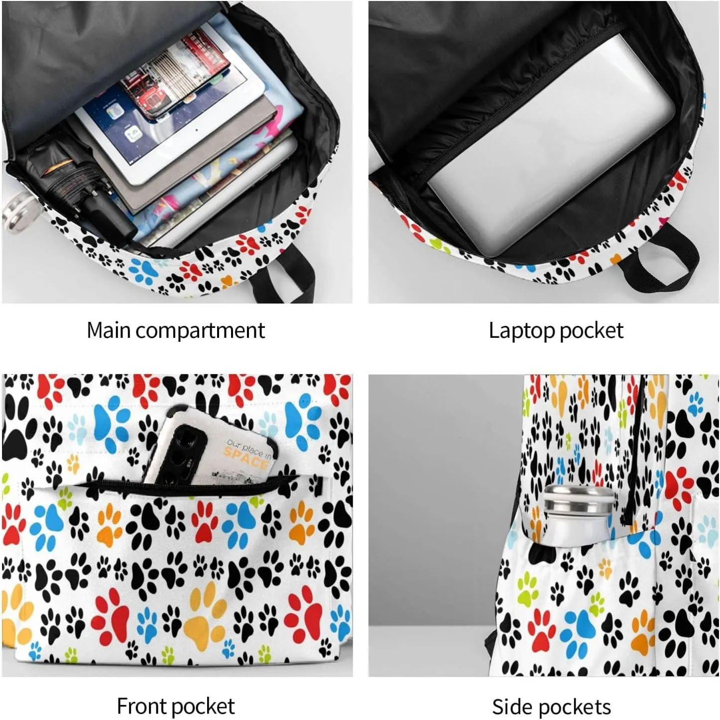 Laptop Backpack for Men Women Colorful Cat Dog Paws Casual Travel Backpacks Lightweight College Backpack with Laptop Compartment for Daily Commutes Work Travel Hiking Daypack
