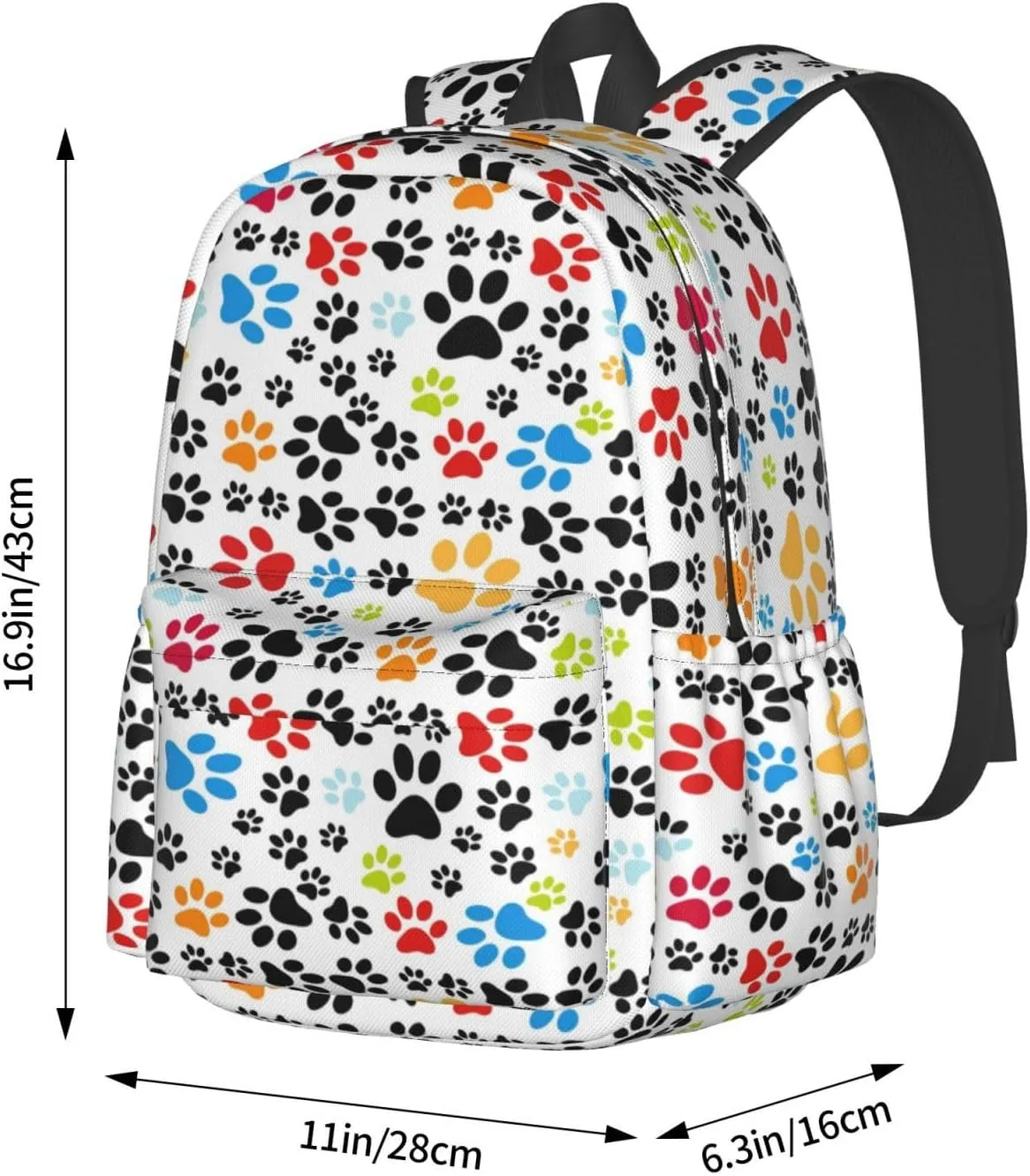 Laptop Backpack for Men Women Colorful Cat Dog Paws Casual Travel Backpacks Lightweight College Backpack with Laptop Compartment for Daily Commutes Work Travel Hiking Daypack