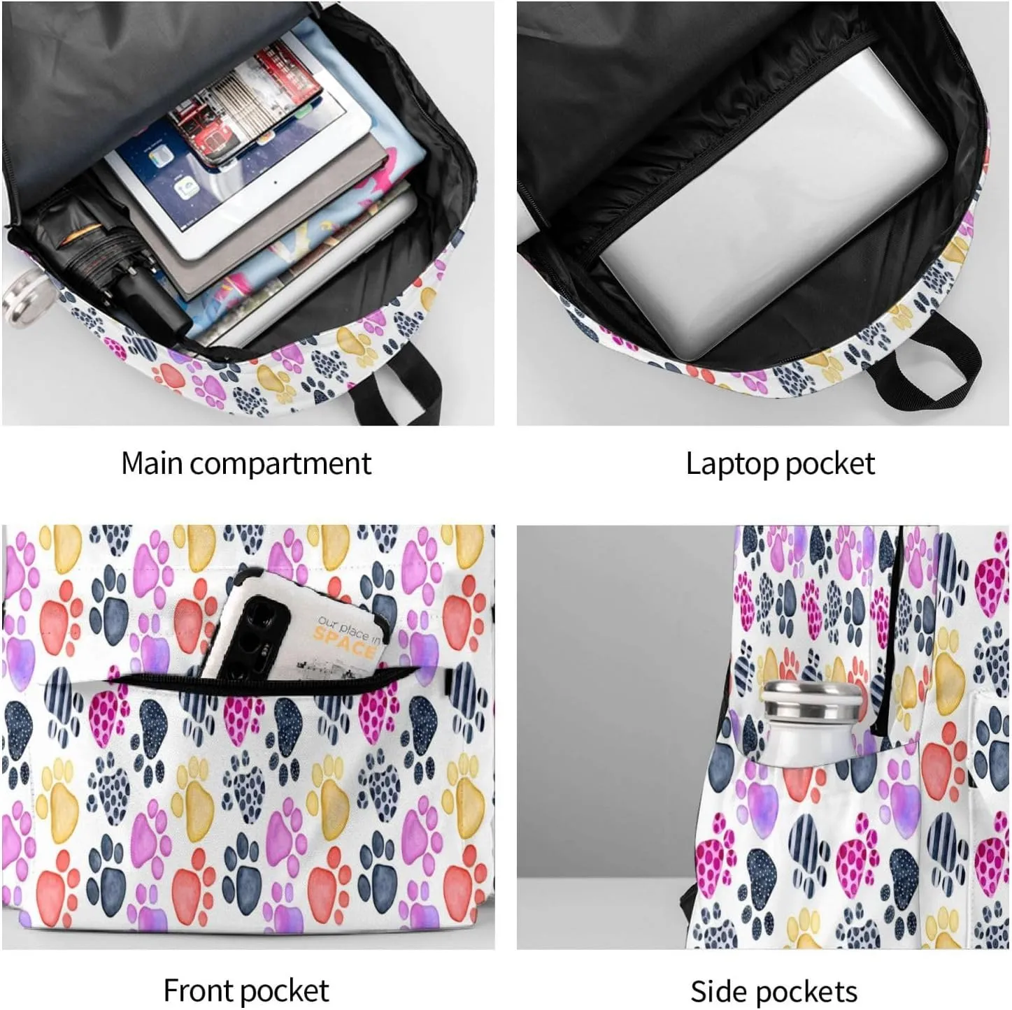 Laptop Backpack for Men Women Colorful Cat Paw Casual Travel Backpacks Lightweight College Backpack with Laptop Compartment for Daily Commutes Work Travel Hiking Daypack