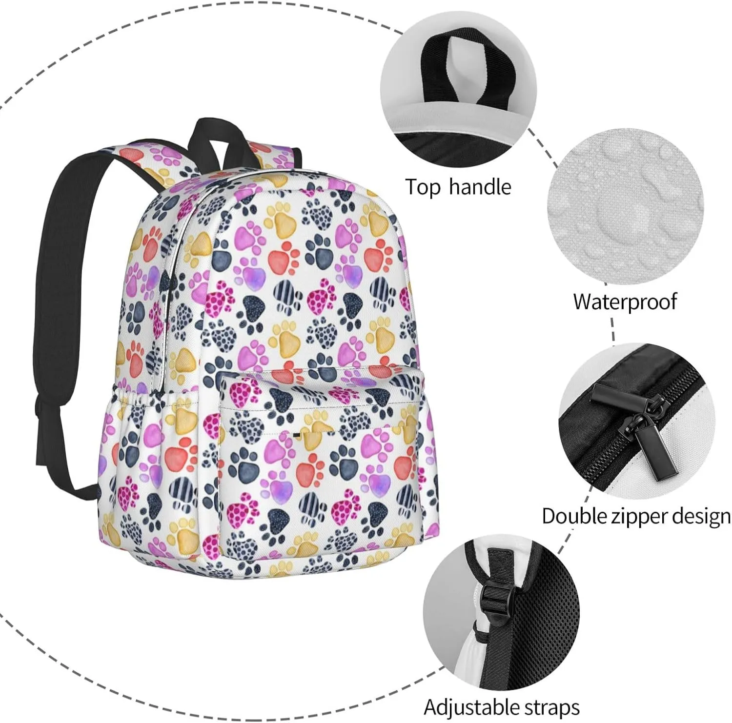 Laptop Backpack for Men Women Colorful Cat Paw Casual Travel Backpacks Lightweight College Backpack with Laptop Compartment for Daily Commutes Work Travel Hiking Daypack