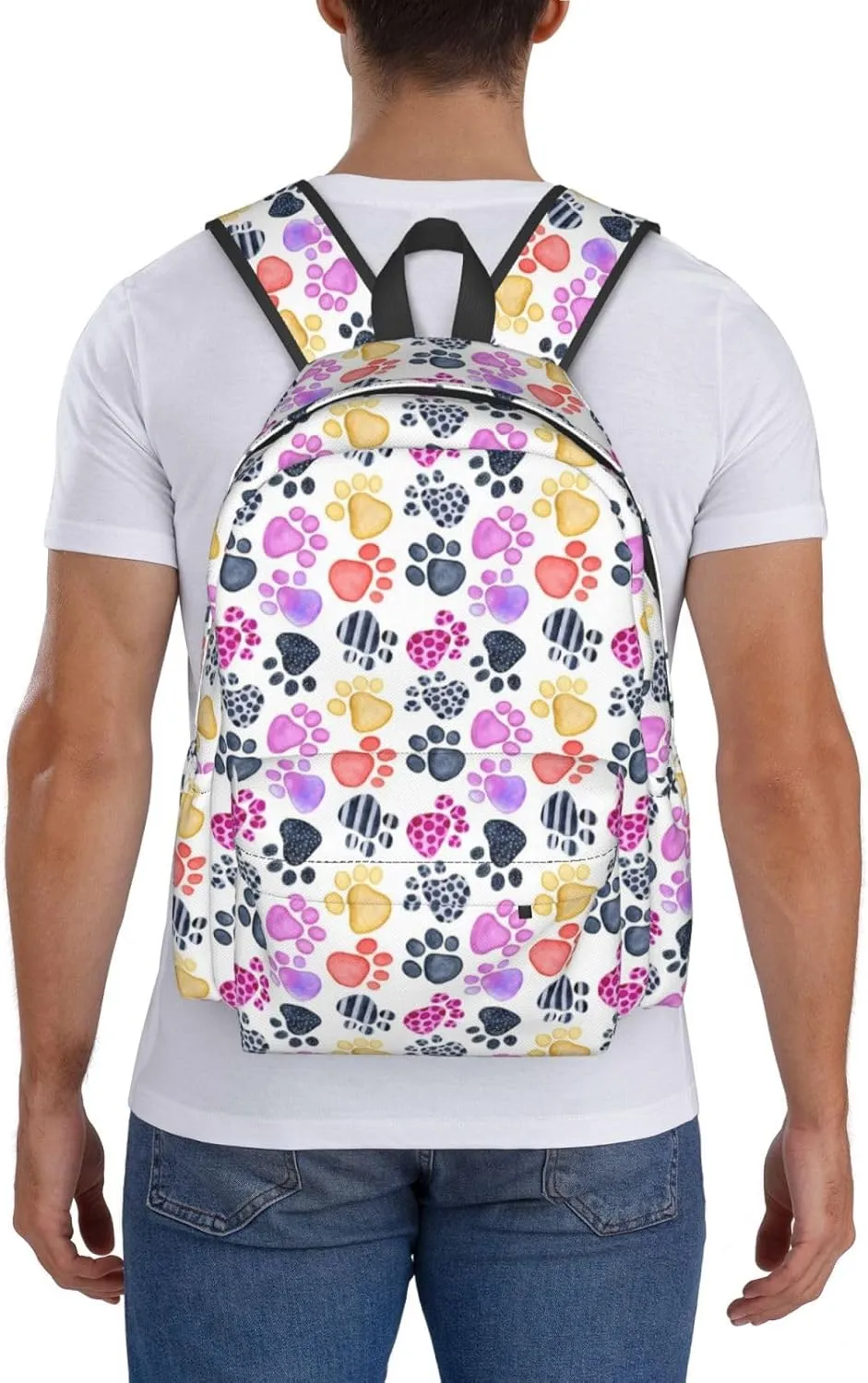 Laptop Backpack for Men Women Colorful Cat Paw Casual Travel Backpacks Lightweight College Backpack with Laptop Compartment for Daily Commutes Work Travel Hiking Daypack