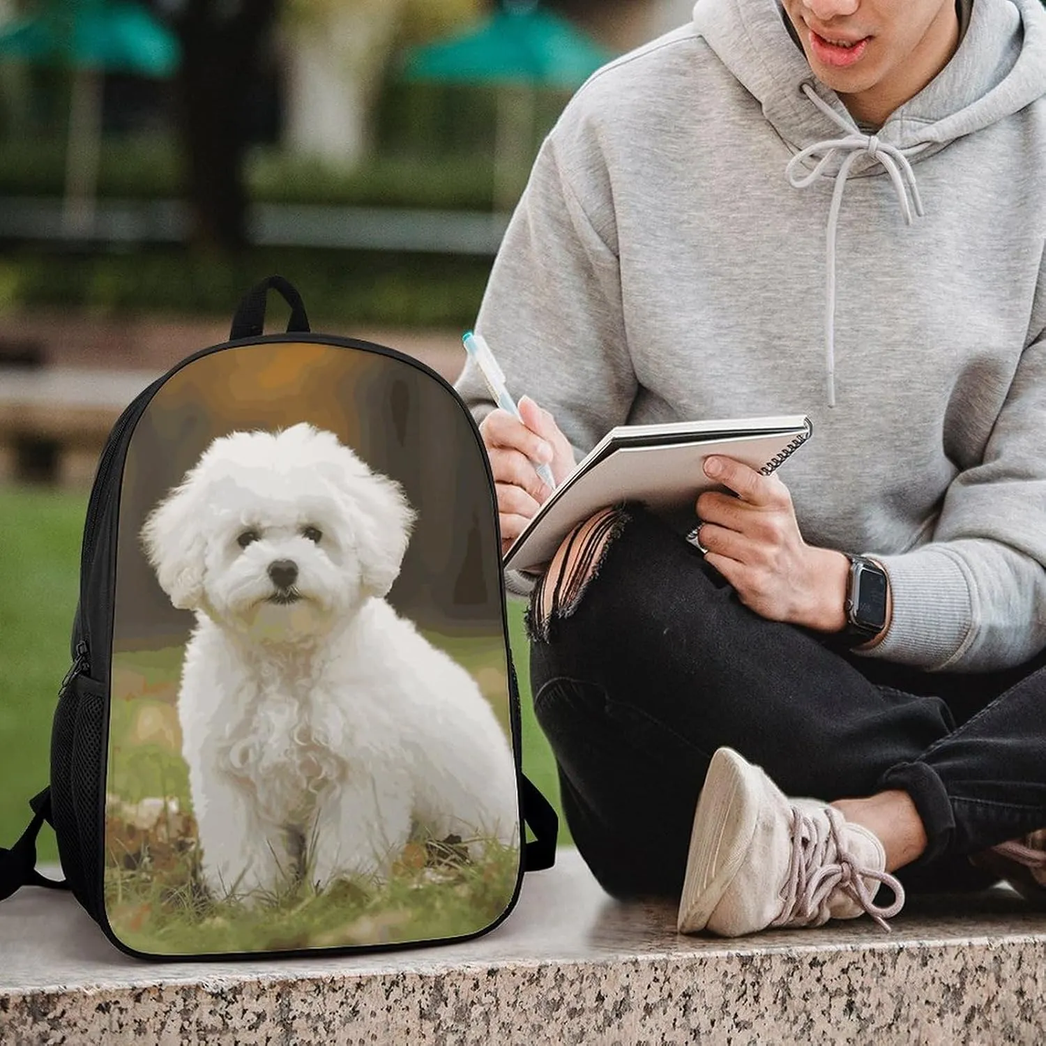 Laptop Backpack for Men Women Daypack Bichon Frise Dog Computer Bag Travel Backpacks Laptop Bag