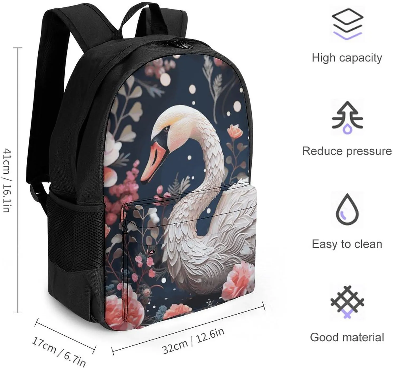 Laptop Backpack for Women Men Daypack Floral Swan Backpacks Computer Bag Travel Laptop Bag Casual Work Bag