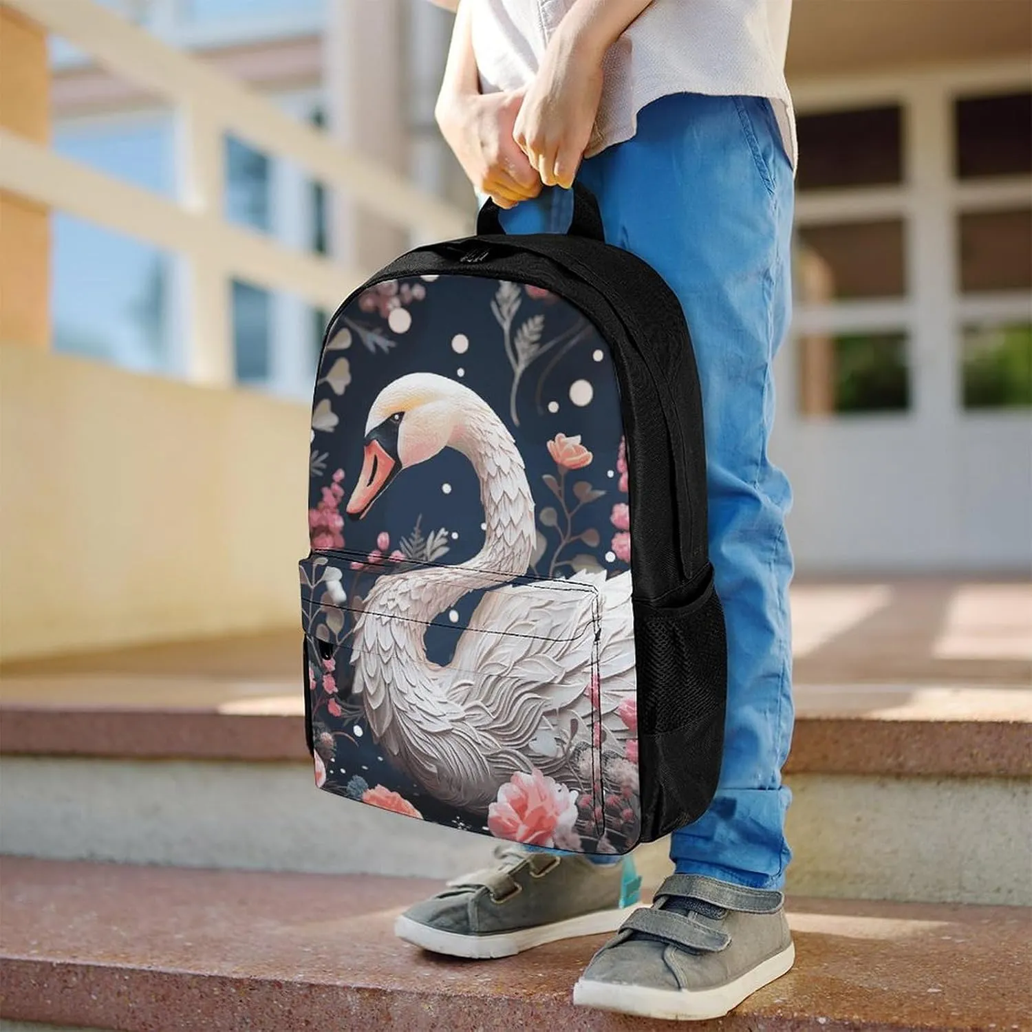Laptop Backpack for Women Men Daypack Floral Swan Backpacks Computer Bag Travel Laptop Bag Casual Work Bag