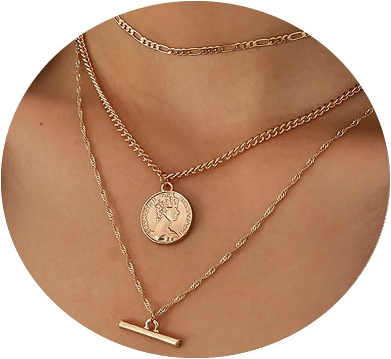 Layered Necklaces for Women 14K Gold Dainty Choker Necklace Long Simple Paper Clip Chain Link Chain