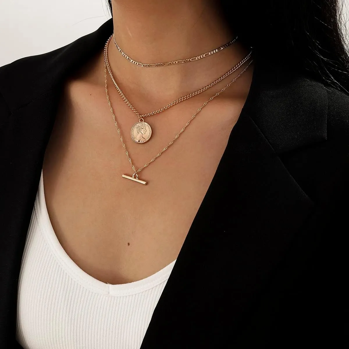 Layered Necklaces for Women 14K Gold Dainty Choker Necklace Long Simple Paper Clip Chain Link Chain