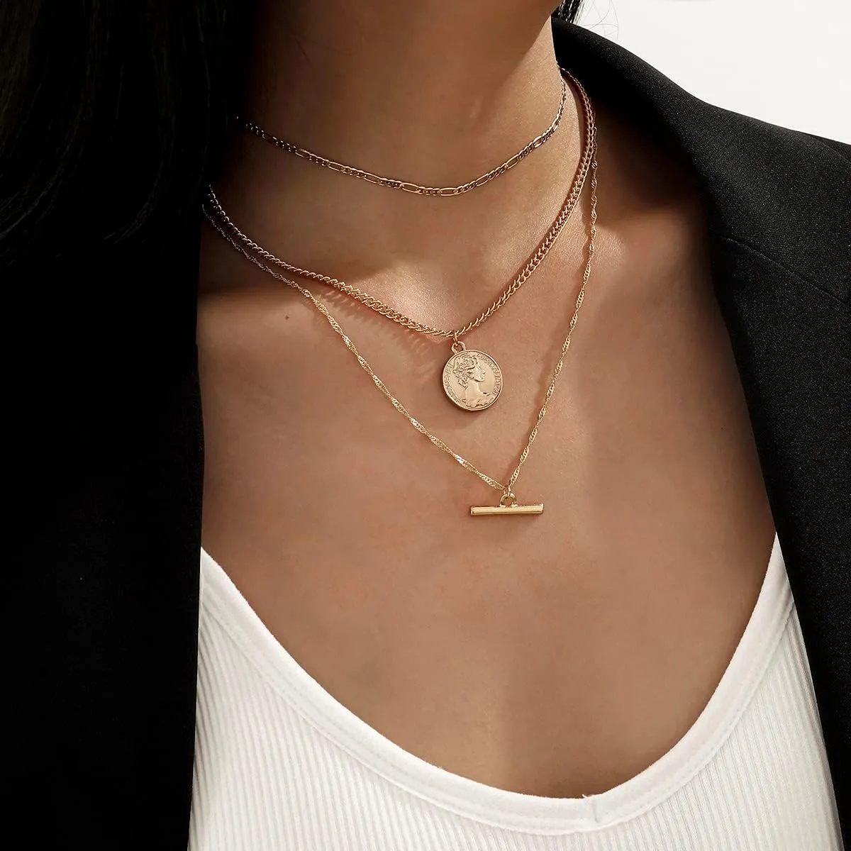 Layered Necklaces for Women 14K Gold Dainty Choker Necklace Long Simple Paper Clip Chain Link Chain