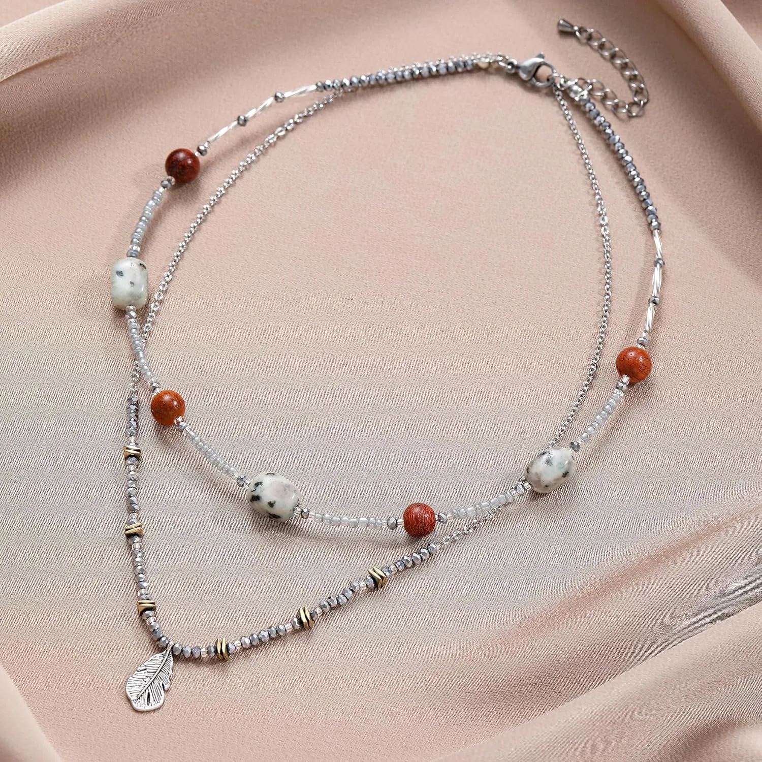 Layered Necklaces for Women Colorful Boho Necklace Beaded & Chain Choker Necklace Jewelry for Women