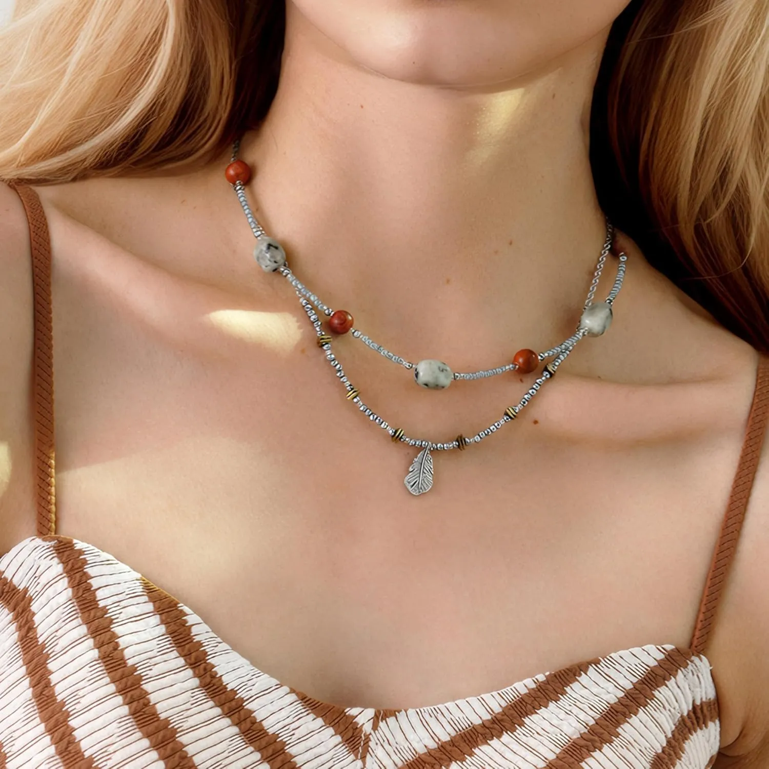 Layered Necklaces for Women Colorful Boho Necklace Beaded & Chain Choker Necklace Jewelry for Women