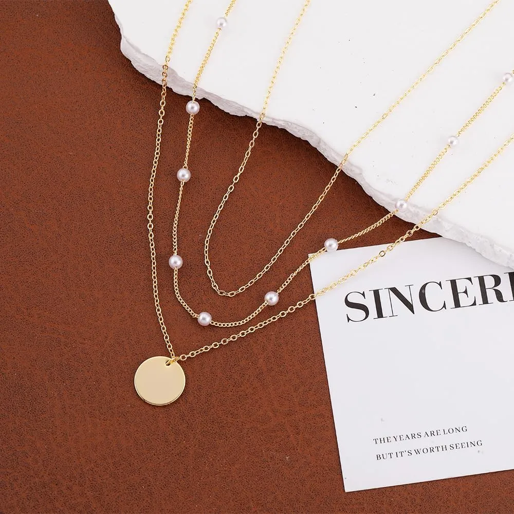 Layered Necklaces Set for Women, Dainty 14K Gold/Sterling Silver Plated Pendant Necklace Gold Chunky/Long Chain Stack Necklace Jewelry Gift for Women Trendy