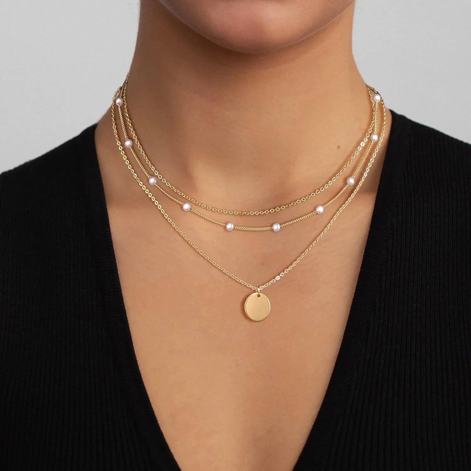 Layered Necklaces Set for Women, Dainty 14K Gold/Sterling Silver Plated Pendant Necklace Gold Chunky/Long Chain Stack Necklace Jewelry Gift for Women Trendy