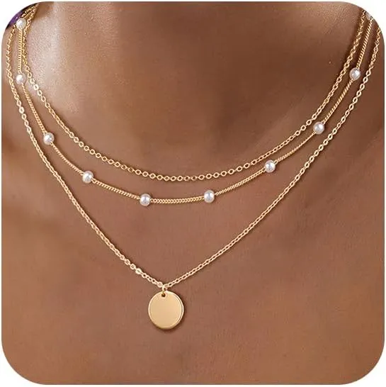 Layered Necklaces Set for Women, Dainty 14K Gold/Sterling Silver Plated Pendant Necklace Gold Chunky/Long Chain Stack Necklace Jewelry Gift for Women Trendy