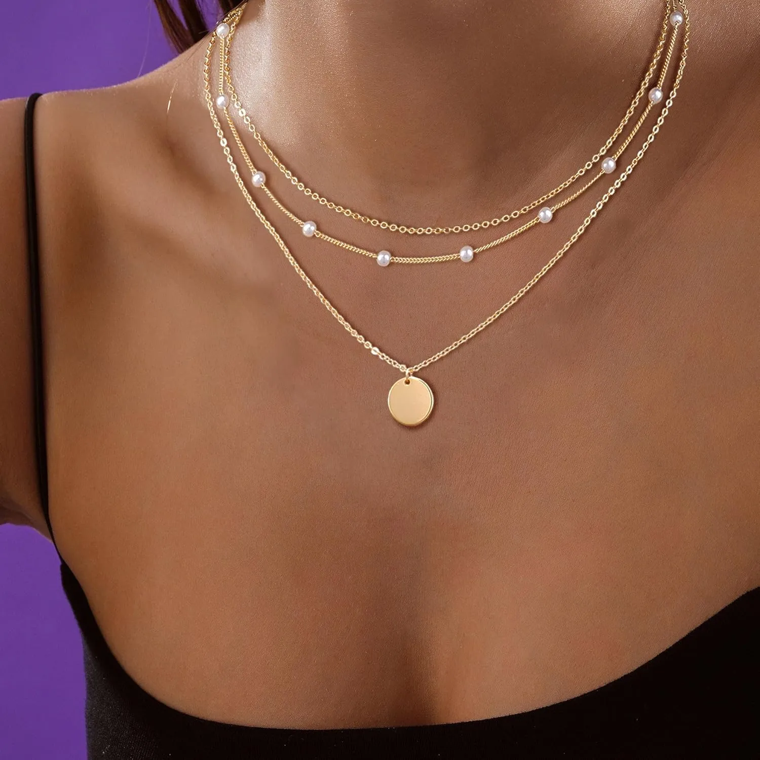 Layered Necklaces Set for Women, Dainty 14K Gold/Sterling Silver Plated Pendant Necklace Gold Chunky/Long Chain Stack Necklace Jewelry Gift for Women Trendy