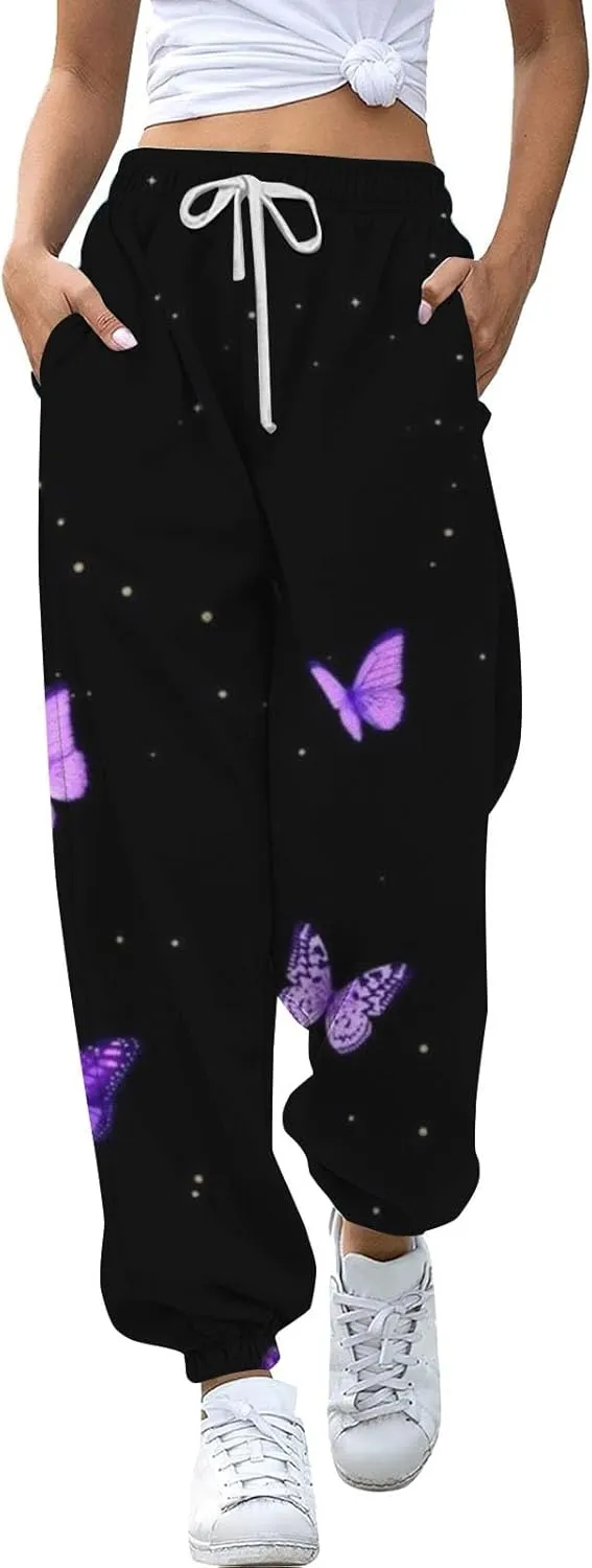 LCMTWX Baggy Sweatpants 2024 Joggers Pants Workout High Waisted Yoga Pants with Pockets Womens Jogging Leggings Comfy Black