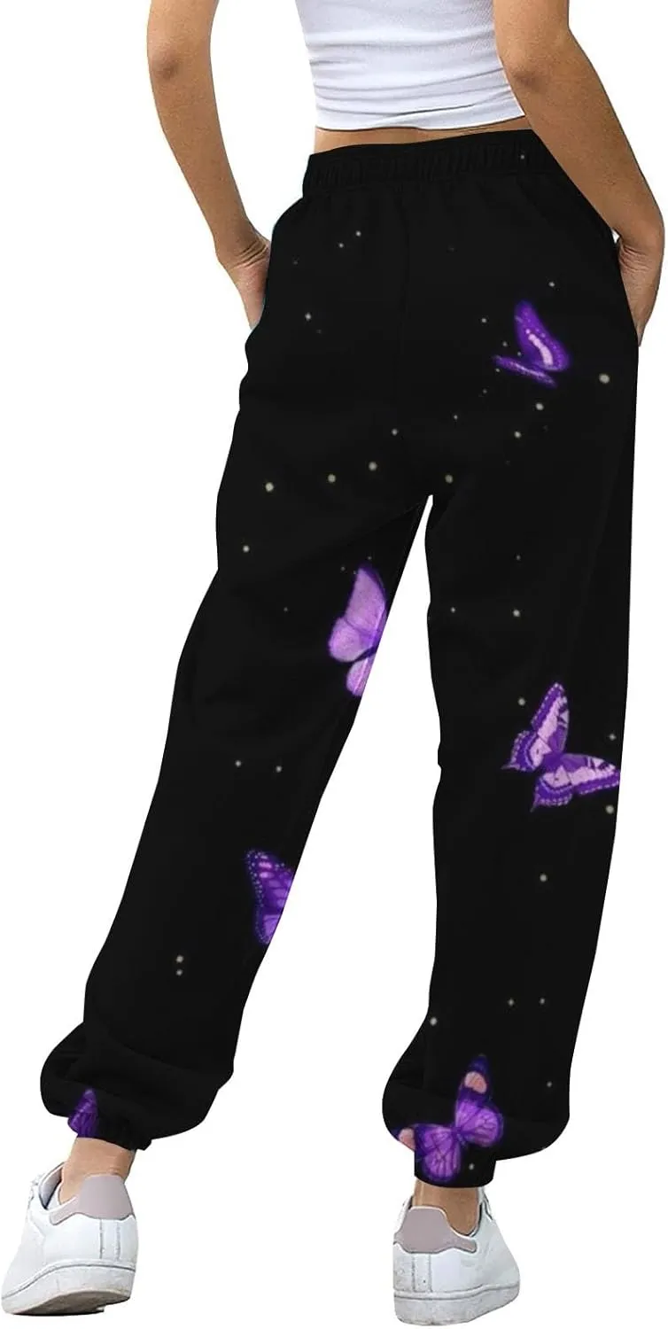 LCMTWX Baggy Sweatpants 2024 Joggers Pants Workout High Waisted Yoga Pants with Pockets Womens Jogging Leggings Comfy Black