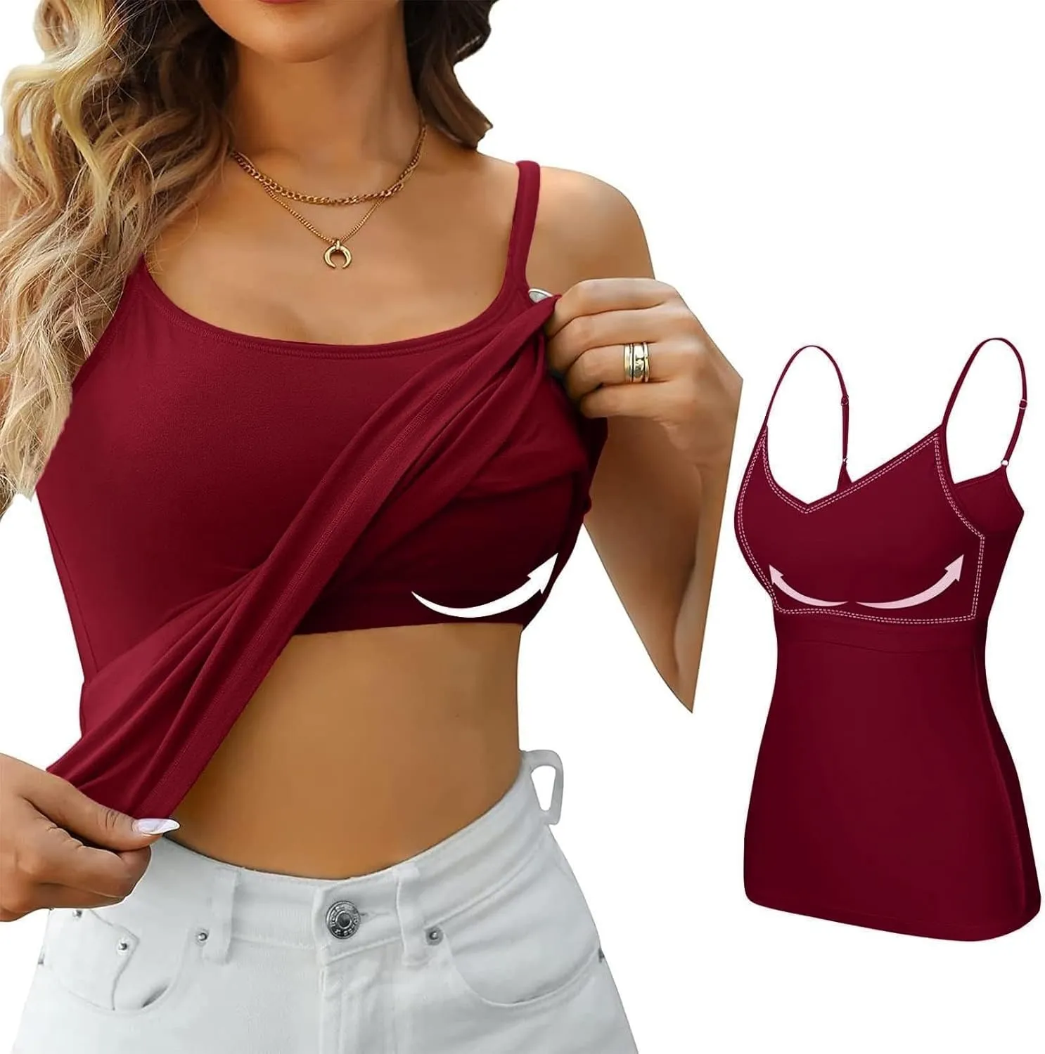 LCMTWX Camisole Tops For Women With Chest Pad Bra One Undershirt Padded Tank Tops For Women White Camisole Tops Women