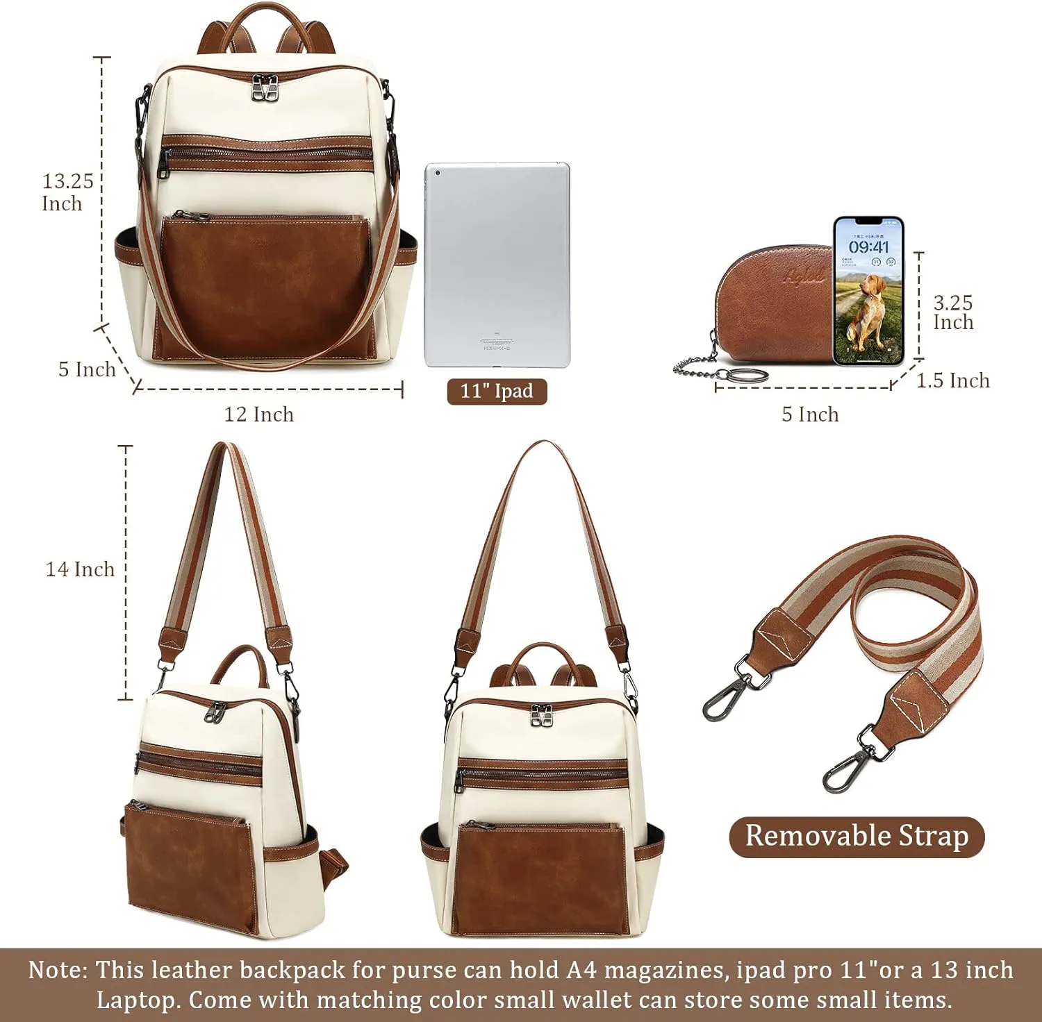 Leather Backpack Purse for Women Designer Ladies Shoulder Bag Fashion Faux Work Travel Handbags, beige, brown