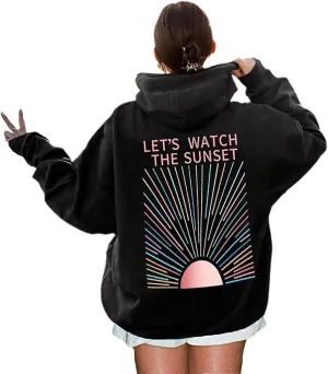 Lets Watch The Sunset Hoodie Y2k Graphic Oversized SweatshirtsSummer Beach Hoodie With Saying Preppy Tops Clothes