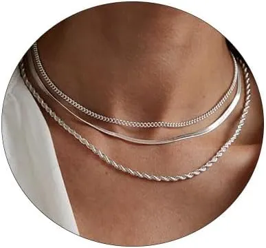 LEXODY Stackable Necklaces for Women 14k Gold Plated Layered Gold Necklaces Dainty Gold Necklace Dot Thin Paperclip Snake Chain Choker Necklace For Women Shine Jewelry Gifts for Women