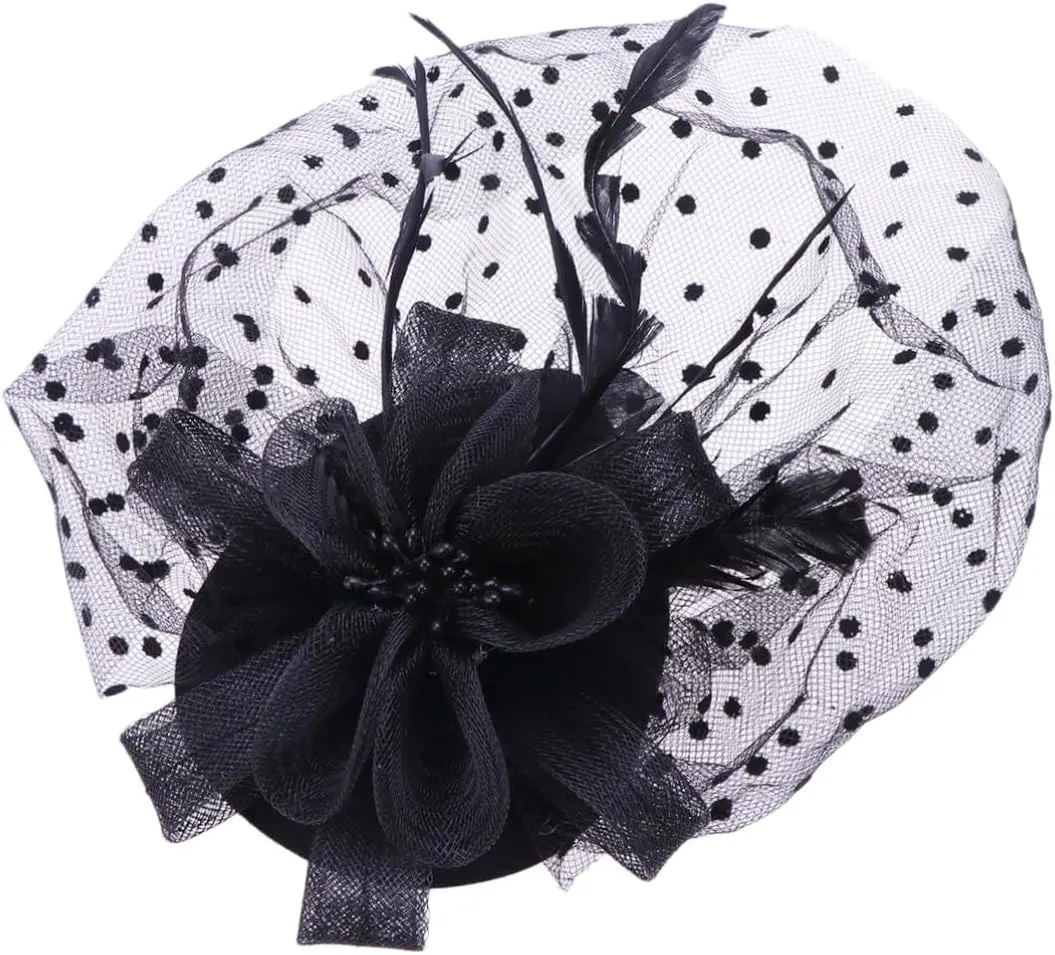LIFKOME Mesh Veil Hair Band Women Wedding Hat Bridal Fascinator Hair Clip for Bridal Party Black