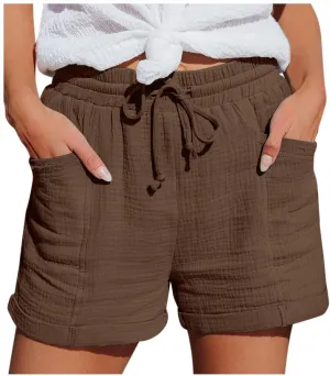 Linen Shorts for Women 2024 Summer Casual Comfy Shorts Drawstring Elastic Waist Lightweight Bermuda Shorts with Pockets
