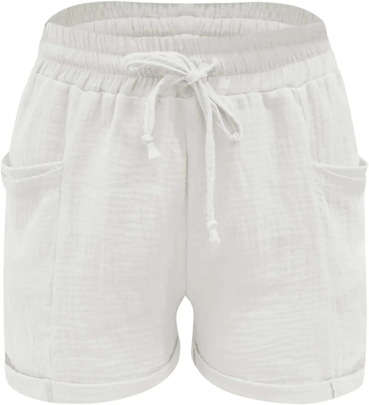 Linen Shorts for Women 2024 Summer Casual Comfy Shorts Drawstring Elastic Waist Lightweight Bermuda Shorts with Pockets