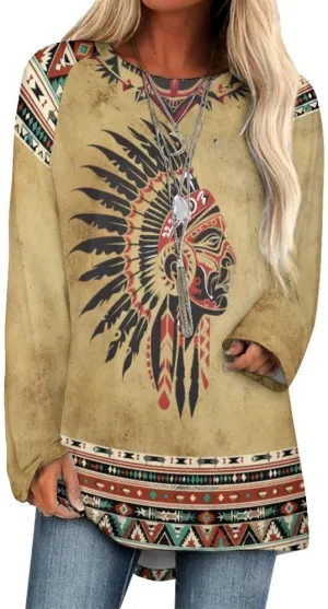 Long Sleeve Shirts for Women Aztec Pullover TopsAmerican Clothing Fall Comfy Fashion Boho Tops for Women